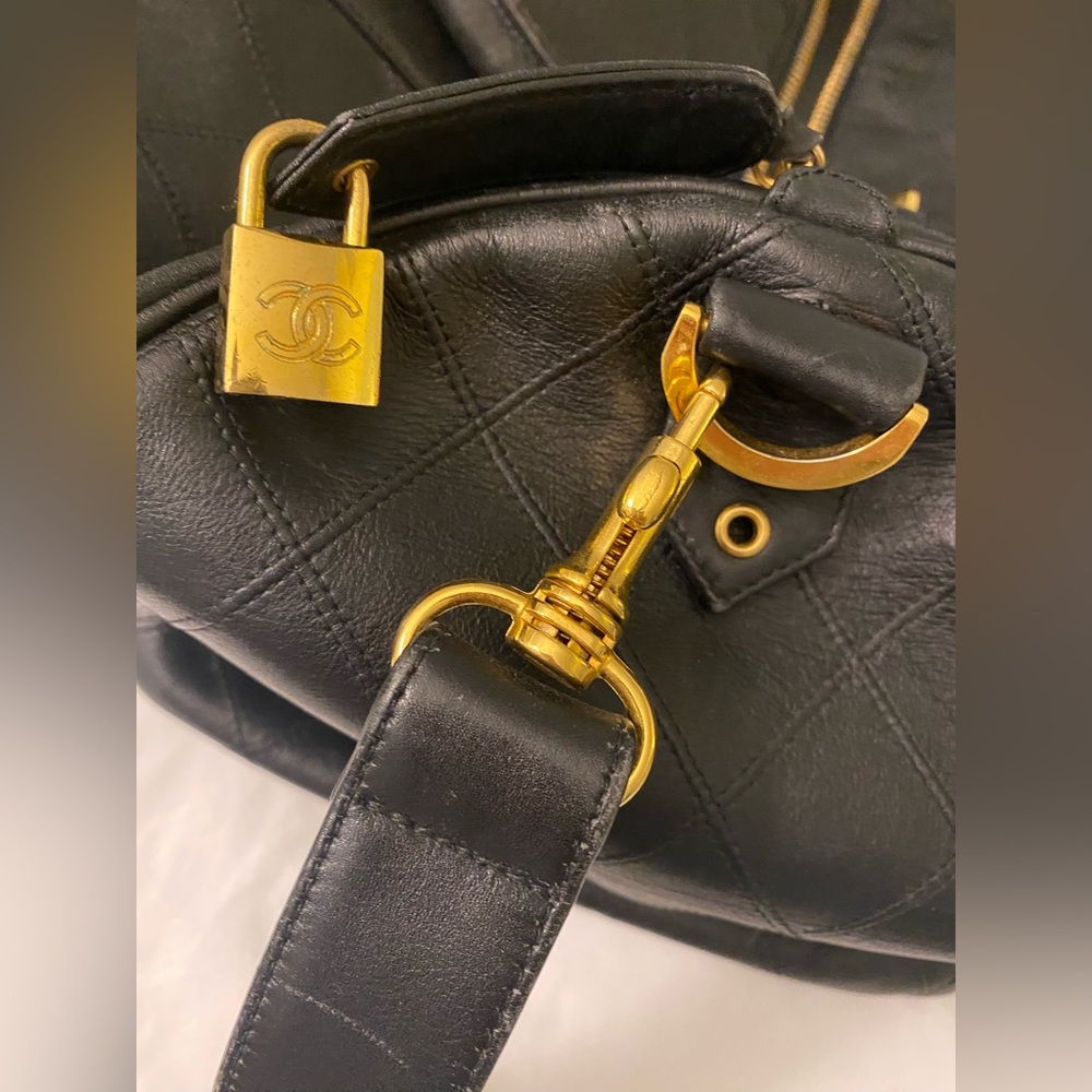 CHANEL Black Quilted Leather Travel Duffel Bag with Gold Hardware - Picture 7 of 8